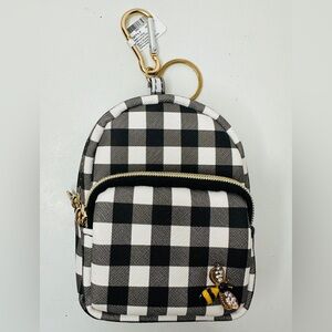 Claire's Mini Keychain Backpack Black & White Plaid With Bee Purse Charm NWT